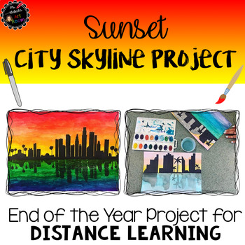Preview of Sunset City Skyline Watercolor Art Activity