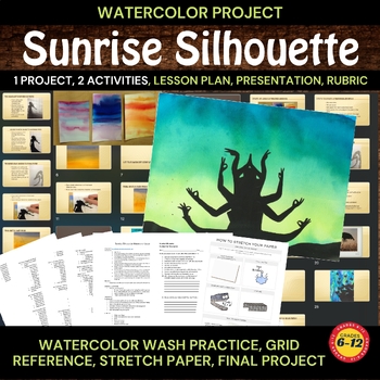 Preview of Sunrise Silhouettes, Middle or High School Watercolor Washes, Beginners