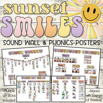 Preview of Sunset Smiles Classroom Decor | Sound Wall & Phonics Posters
