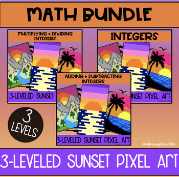 Preview of Sunsets Themed Pixel Art BUNDLE for Middle School Math