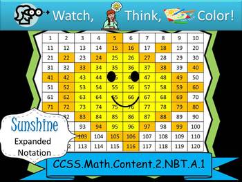 Preview of Sunshine Expanded Notation - Watch, Think, Color! CCSS.2.NBT.A.1