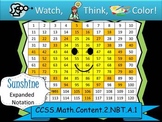 Sunshine Expanded Notation - Watch, Think, Color! CCSS.2.NBT.A.1