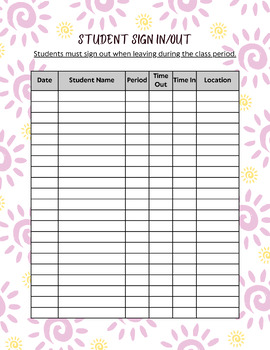 Preview of Sunshine Theme Student Sign In/Out Sheet