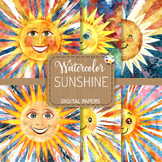 Sunshine - Watercolor Summer Sun Digital Paintings