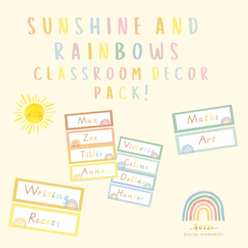 Preview of Sunshine and Rainbows Classroom Décor Pack (editable)