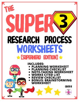 Preview of Super 3 Research Process Worksheets (Superhero Edition)