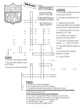 Super Bowl Crosswords Worksheets Teaching Resources Tpt