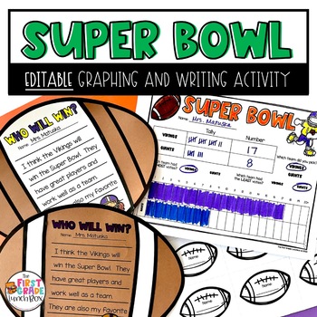 Preview of Super Bowl 2024 Activity | Editable Graphing Math and Writing Craft