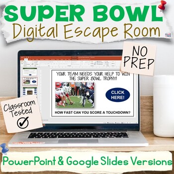 Preview of Super Bowl Digital Escape Room - NO PREP Trivia Fact Research ELA Activity