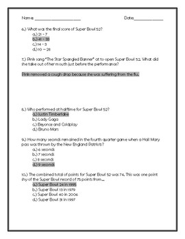 SOLUTION: Free printable super bowl trivia quiz answer key - Studypool