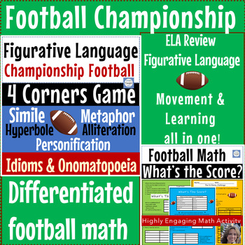 Preview of Championship Football 2024 Figurative Language and Math 5th 6th Grade Activities