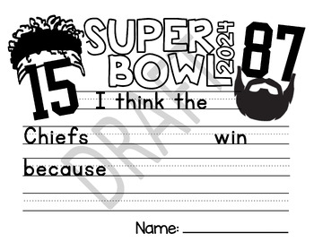 Preview of Super Bowl Chiefs Writing Page