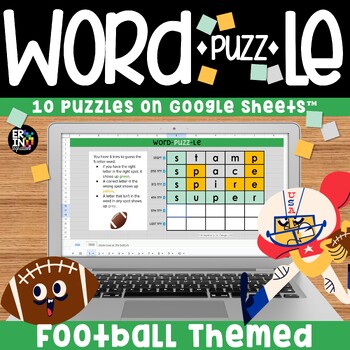 Preview of Football Critical Thinking Activities: 10 Wordle Word Puzzles on Google Sheets