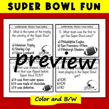 Super Bowl Trivia Multiple Choice Printable Game