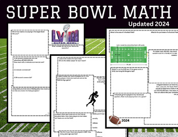 Preview of Super Bowl MATH Fun | Money Time All 4 operations Area and More! PDF