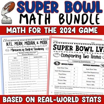 Preview of Super Bowl Math Activities Bundle 2023 - NFL Stats Math and Super Bowl Teams