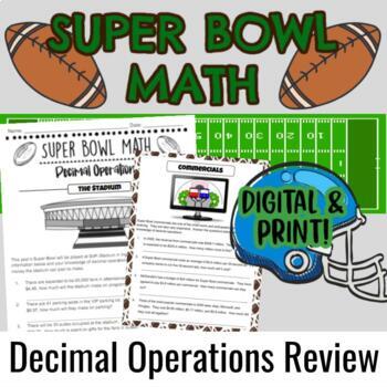 Preview of Super Bowl Math Decimal Operations Activity Digital and Print