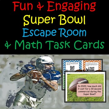 Preview of Super Bowl Football Math Task Cards & Escape Room After Winter Break