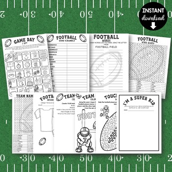 Preview of 10 Football Activities | Super Bowl | Activity Pack | February Worksheets & Fun