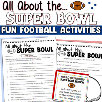 Preview of Super Bowl Party Activities - Fun Football Super Bowl 2024 Worksheets