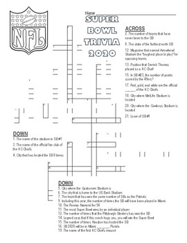 Super Bowl Trivia Crossword