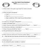 Super Bowl Watch Party Worksheets