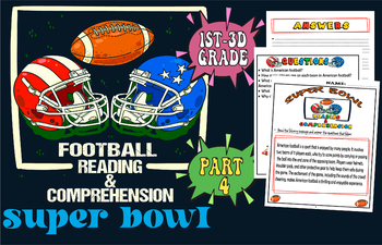 Preview of Super Bowl themed activities Football Reading Comprehension for 1st to 3d Grade