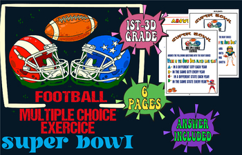 Preview of Super Bowl themed activities USA Football Multiple Choice EXERCICES For Kids
