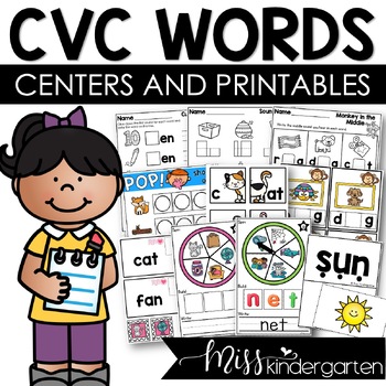 Preview of CVC Words Practice Centers Games Kindergarten Task Box Activities & Worksheets