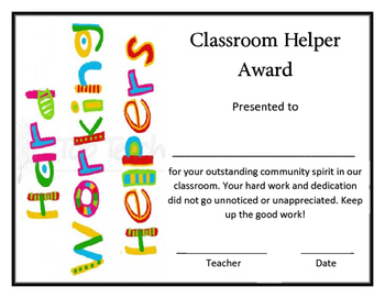 Preview of Super Classroom Helper Award