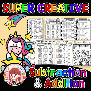 Preview of Super Creative Addition and Subtraction worksheets for kids. | Fun Math