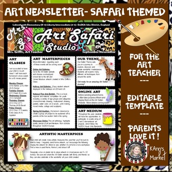 Preview of Art Newsletter- Safari Theme, Editable with Ideas!