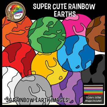 Preview of Super Cute Rainbow Earths - Free Cute Clip Art {Earth Day, Space, Planets}