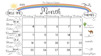Preview of Super Cute Rainbow/Weather Calendar with Themes Included! (PDF) Aug,Sept &Oct 23