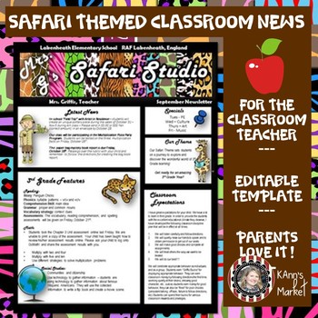 Preview of Classroom Newsletter- Safari Theme- Editable with Ideas- Meet the Teacher!