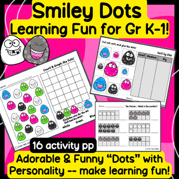 Preview of Super Cute "Smiley Dots" Math & Colors Learning Pages! -- K-1 -- (16 pp)