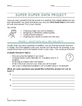 Preview of Super Duper Data Project - Design an Experiment, Survey or Probability Game!