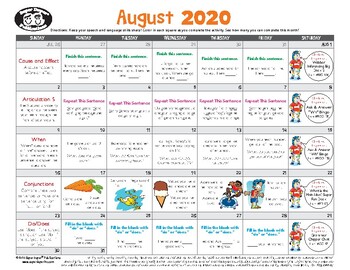 Super Duper Speech Calendar - August 2020 by Super Duper Publications