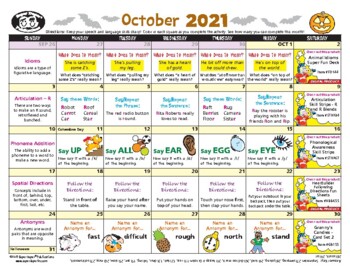 Super Duper Speech Calendar - October 2021 by Super Duper Publications