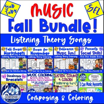 Preview of FALL MUSIC BUNDLE Worksheets Theory Composing Coloring Songs Activities Sub Tub