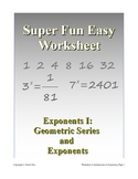 Super Fun Easy Worksheet 4, Introduction to Exponents