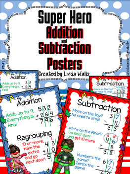 Preview of Super Hero Addition & Subtraction Poem Posters