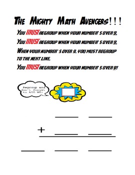 Preview of Super Hero Addition Template & Poem for Regrouping