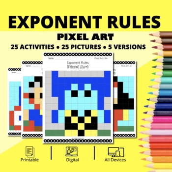 Preview of Super Hero: Algebra Exponent Rules Pixel Art Activity