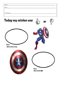 Preview of Super Hero Behavior sheet- Captain America Think Sheet