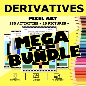 Preview of Super Hero Calculus Derivatives BUNDLE: Pixel Art Activities