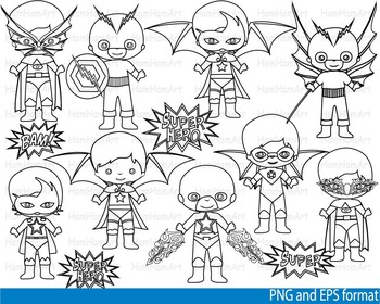 Preview of Super Hero Clip Art SCHOOL outline stamp coloring page line superman Print -106-