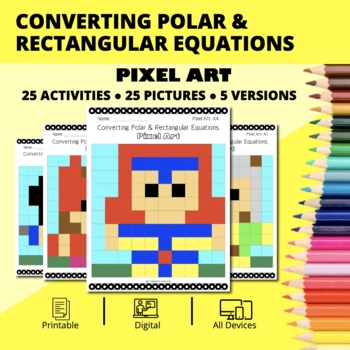 Preview of Super Hero: Converting Polar and Rectangular Equations  Pixel Art Activity