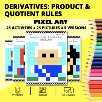 Preview of Super Hero: Derivatives Product & Quotient Rules Pixel Art Activity