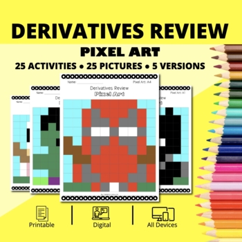 Preview of Super Hero: Derivatives REVIEW Pixel Art Activity